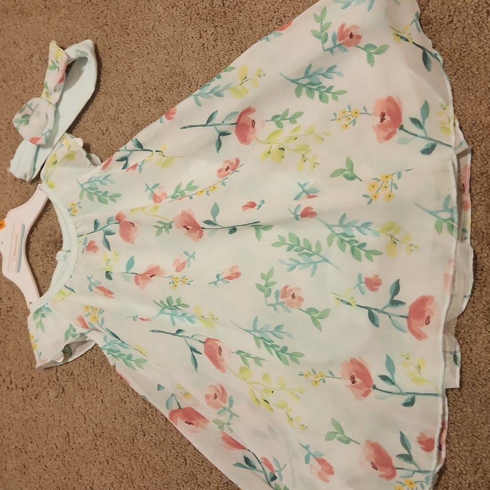 Floral Dress & Matching Headband- 12 Months